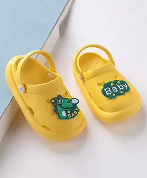Babyoye Clogs with Dino Applique and Back Strap Closure - Yellow