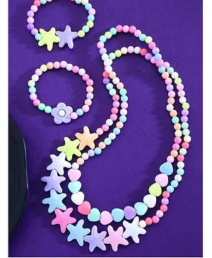 Melbees by Yellow Chimes Jewellery Combo of 2 Pair Colourful Resin Beads Heart Star Design Pendant Bracelet -Multi Colour