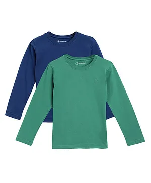 Campana 100% Cotton Pack Of 2 Full Sleeves Solid Tees - Green & Blue