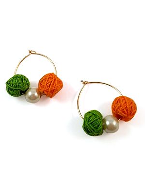 Tiny Closet Pair Of Thread Ball Earrings - Orange & Green