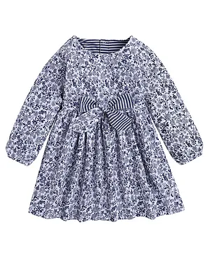 Funshine Full Sleeves Floral Printed Dress - Blue
