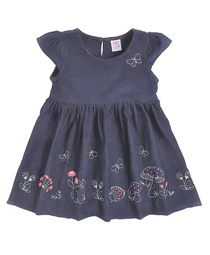 Mama & Bebe Corduroy Cap Sleeves Embroidered Dress - Navy Blue
