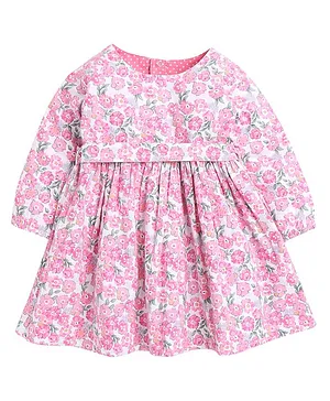 Mama & Bebe Full Sleeves Seamless Flower & Leaf Printed Fit & Flare Dress - Pink
