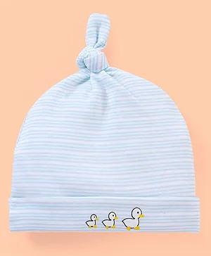 Babyhug 100% Cotton Stripped & Duck Print Caps Blue - Diameter 10.5 cm