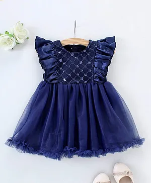 Mark & Mia Short Sleeves Frock Style Party Wear Onesie Sequin Detailing - Blue