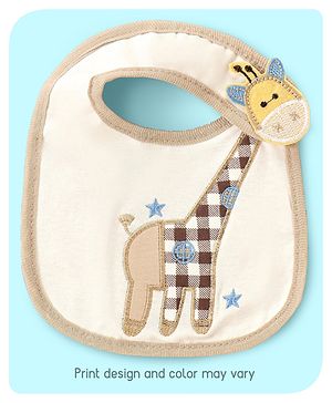 Babyhug Bib Velcro Closure Giraffe Embroidery - White And Brown