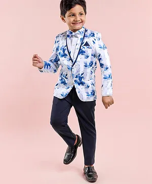 Babyhug Full Sleeves 3 Piece Solid Party Suit - Blue