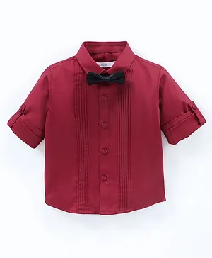 Babyoye 100% Cotton Solid Dyed Full Sleeves Party Shirts - Red