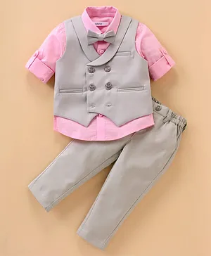 Babyoye Cotton Full Sleeves Party Suit Solid with Bow - Beige