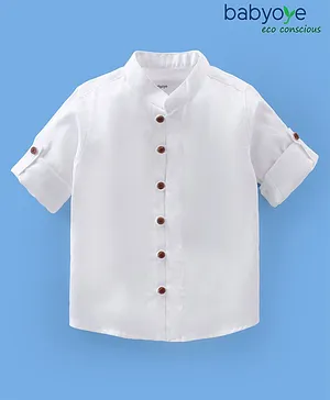 Babyoye 100% Cotton Woven Full Sleeves Solid Party Shirt - White