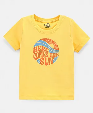 Doodle Poodle 100% Cotton Half Sleeves T-Shirt Here Comes the Sun Print - Yellow
