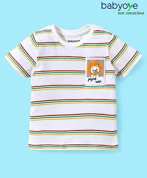 Babyoye  100% Cotton with Eco Jiva Finish Stripes Half Sleeves Striped T- Shirt - White