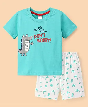 Simply Half Sleeves T-Shirt And Shorts Crocodile Print - Blue & White