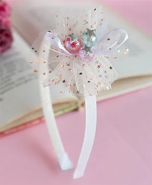 Jewelz Net Tulle Flower Hair Band  -White