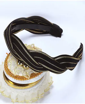 Jewelz Black Twisted Design Hair Hoop Hair Band  - Black & Golden