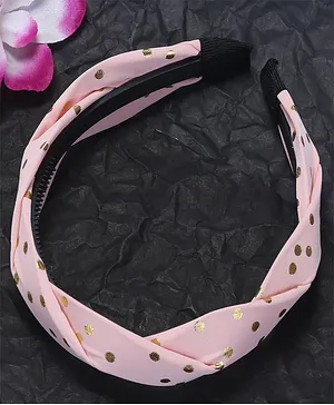 Jewelz Polka Dots Glitter Printed Knotted Hair Band  - Pink