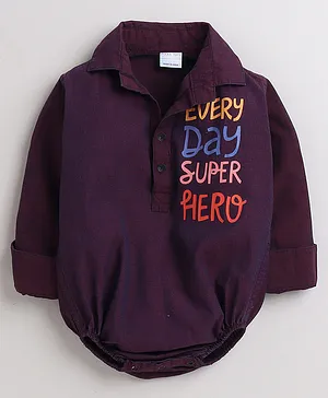 Polka Tots Full Sleeves Every Day Super Hero Shirt Style Onesie - Maroon