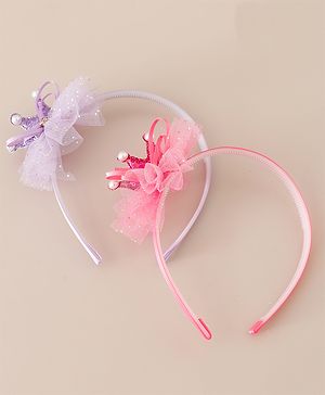Babyhug Hair Bands With Flower Applique Free Size Pack of 2-  Peach & Purple