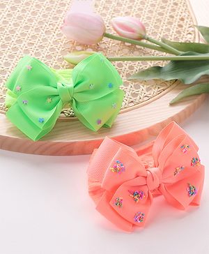 Babyhug Free Size Embroidered Headbands Pack of 2- Green & Dark Pink