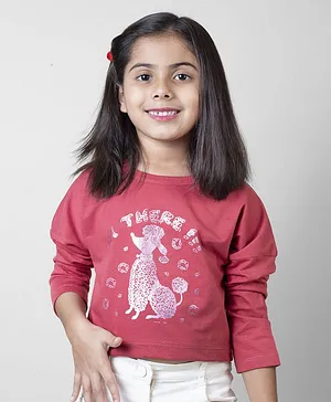 Little Carrot Full Sleeves Dog Foil Printed T Shirt - Maroon