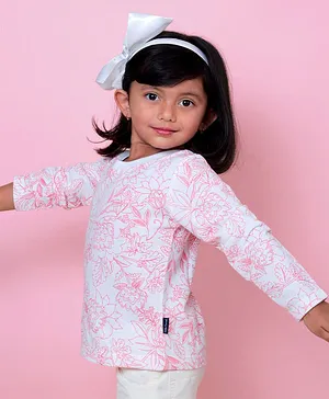 Little Carrot Full Sleeves Floral Printed T Shirt - Pink