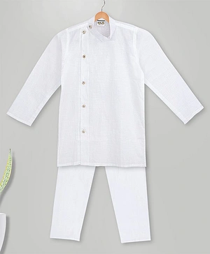 MIMISKU Full Sleeves Solid Single Button Line Kurta With Pyjama - White