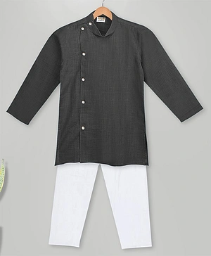 MIMISKU Full Sleeves Solid Single Button Line Kurta With Pyjama - Black