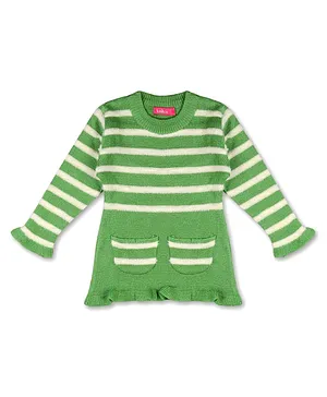 KNITCO Full Sleeves Striped Pocket Detail Sweater - Green