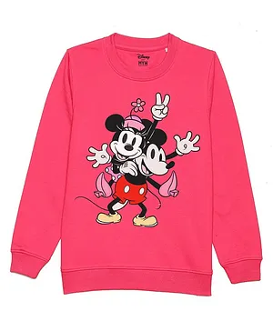 Disney By Wear Your Mind Mickey & Friends Featuring Full Sleeves Minnie & Mickey Mouse Printed Sweatshirt - Hot Pink