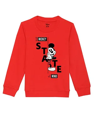 Disney By Wear Your Mind Full Sleeves Mickey Mouse Featured State Of Mind Printed Sweatshirt - Red