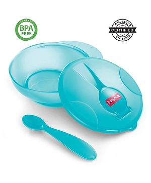 Babyhug Feeding Bowl with Soft Tip Spoon  220 ml - Turquoise Green | BPA Free | Travel-Friendly | Easy-Grip | No Phthalates | Food Grade