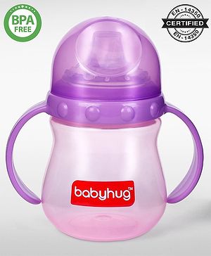 Babyhug Sipper Cup with Twin Handles for Toddlers 240 ml - Purple | BPA Free | Travel-Friendly | Easy-Grip | No Phthalates | Food Grade