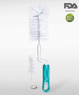 Babyhug 2-in-1 Rotating Bottle & Nipple Cleaning Brush with Soft Bristles  Green | BPA Free | Easy Grip | 360° Cleaning Tool | Easy to Clean Bottles | Silicone Bristles | Anti Slip Handle