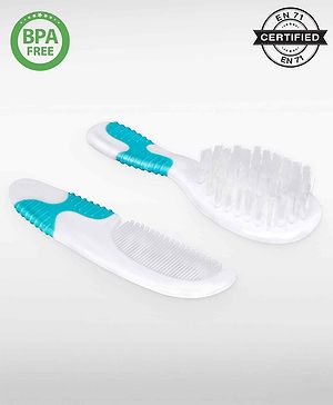 Babyhug Soft Grip Baby Hair Brush and Comb Set for Newborns & Toddlers Blue  | Gentle Scalp Care | Environment Friendly | BPA Free | Round Tip | Soft | Massage| Stimulation