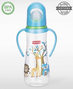 Babyhug Bubble Anti-Colic Feeding Bottle with Dual Handles - Blue & White, 250 ml | Sterilizable | BPA-Free | Bottle for Babies | Newborns | Toddlers