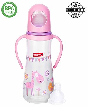 Babyhug Bubble Anti-Colic Feeding Bottle with Dual Handles - Pink, 250 ml | Sterilizable | BPA-Free | Bottle for Babies | Newborns | Toddlers Babyhug Bubble Anti-Colic Feeding Bottle with Dual Handles - Pink, 250 ml | Sterilizable | BPA-Free | Bottle for Babies | Newborns | Toddlers