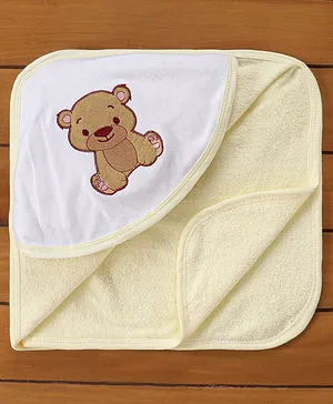 Babyhug Double Terry Embroidered Hooded Towel Bear Print - Yellow