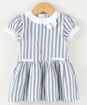 ToffyHouse Half Sleeves Frock Striped Pattern - Blue & White