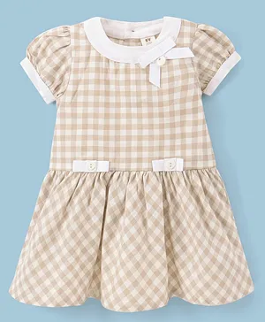 ToffyHouse Half Sleeves Checks Frock - Brown