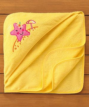Babyhug Woven Terry Embroidered Hooded Towel Starfish Print - Pink