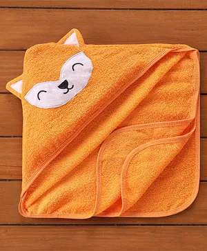 Babyhug Woven Terry Embroidered Hooded Towel Fox Print - Brown