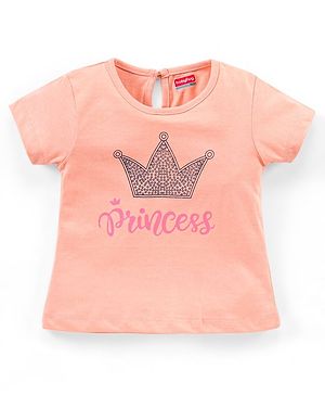 Babyhug 100% Cotton Half Sleeves Top Princess Graphics Print - Peach
