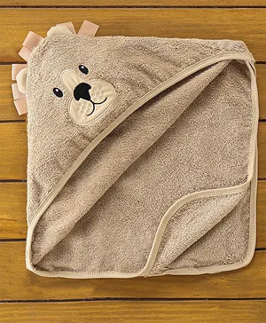 Babyhug Woven Terry Hooded Bear Embroidered Towel - Brown