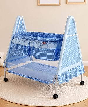 Babyhug Angel Dreams Cradle With Storage Basket & Mosquito Net - Blue