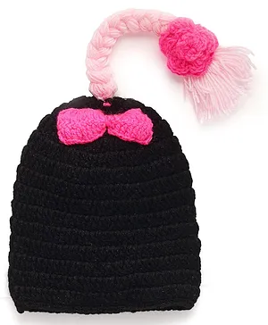 MayRa Knits Hand Knitted Bow Design  Cap - Black