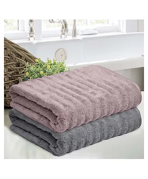 Haus & Kinder 100% Cotton Zero Twist Bath Towel Set - Mauve & Dark Grey