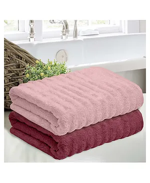 Haus & Kinder 100% Cotton Zero Twist Bath Towel Set - Deep Red and Blush