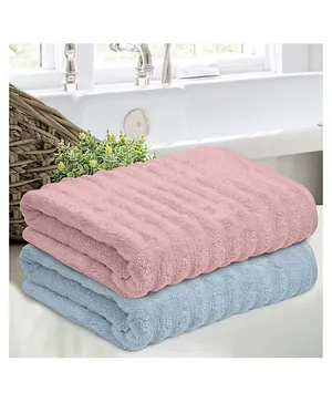 Haus & Kinder 100% Cotton Zero Twist Bath Towel Set- Sky Blue & Blush