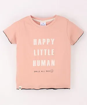 First Smile Cotton Half Sleeves T-Shirt Happy Little Human Print - Peach