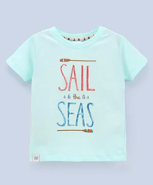 Ollypop Cotton Knit Half Sleeves Sail the Sea Printed T-Shirt - Sea Green